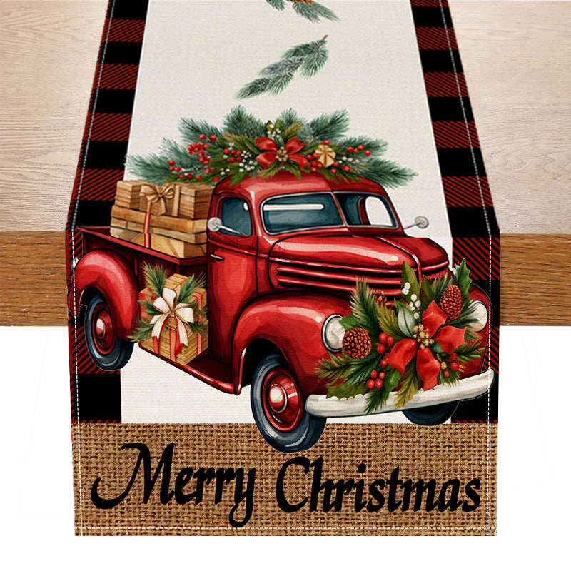 Christmas Table Runner | Red Truck Buffalo Check Decor