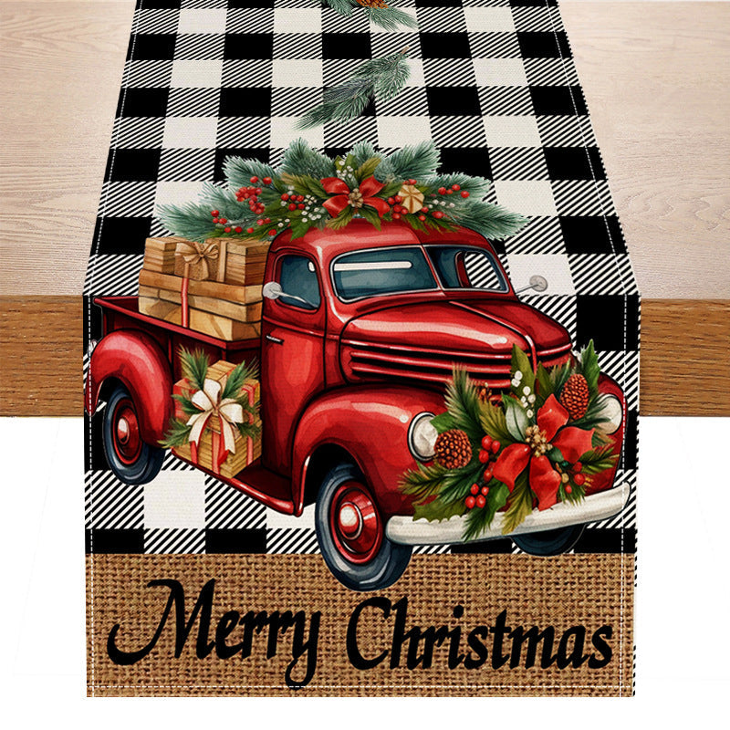 Christmas Table Runner | Red Truck Buffalo Check Decor