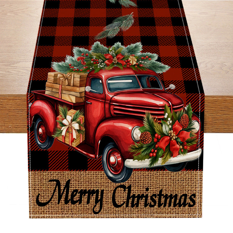 Christmas Table Runner | Red Truck Buffalo Check Decor