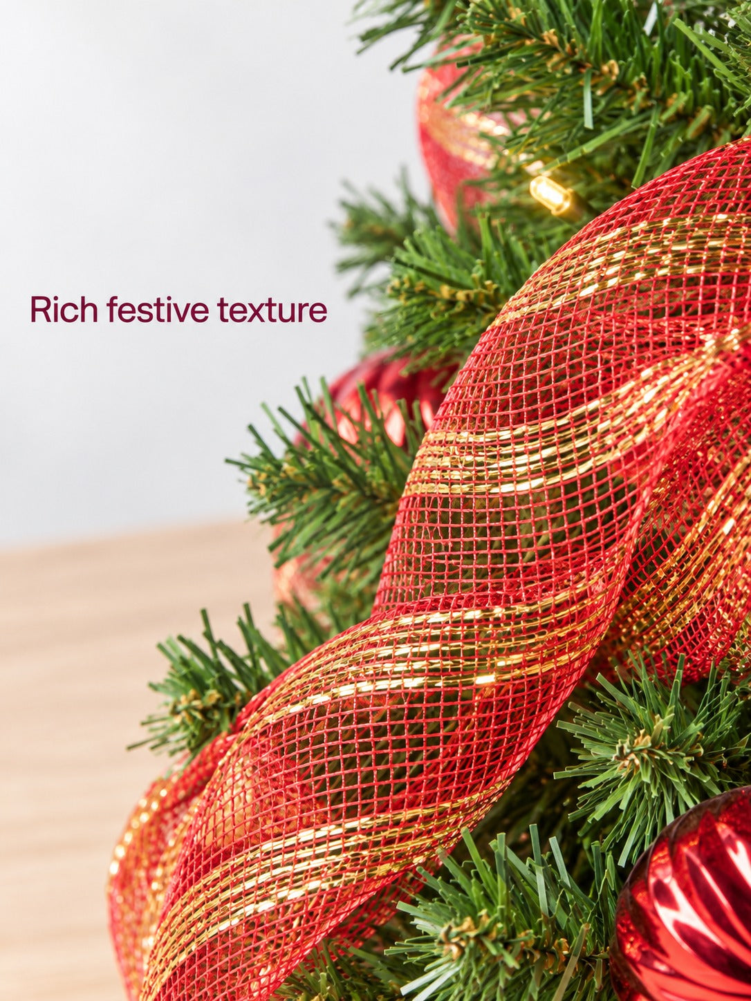 Red and Gold Burlap Tree with 50 LED Lights, Battery