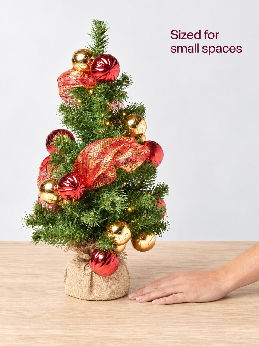Red and Gold Burlap Tree with 50 LED Lights, Battery