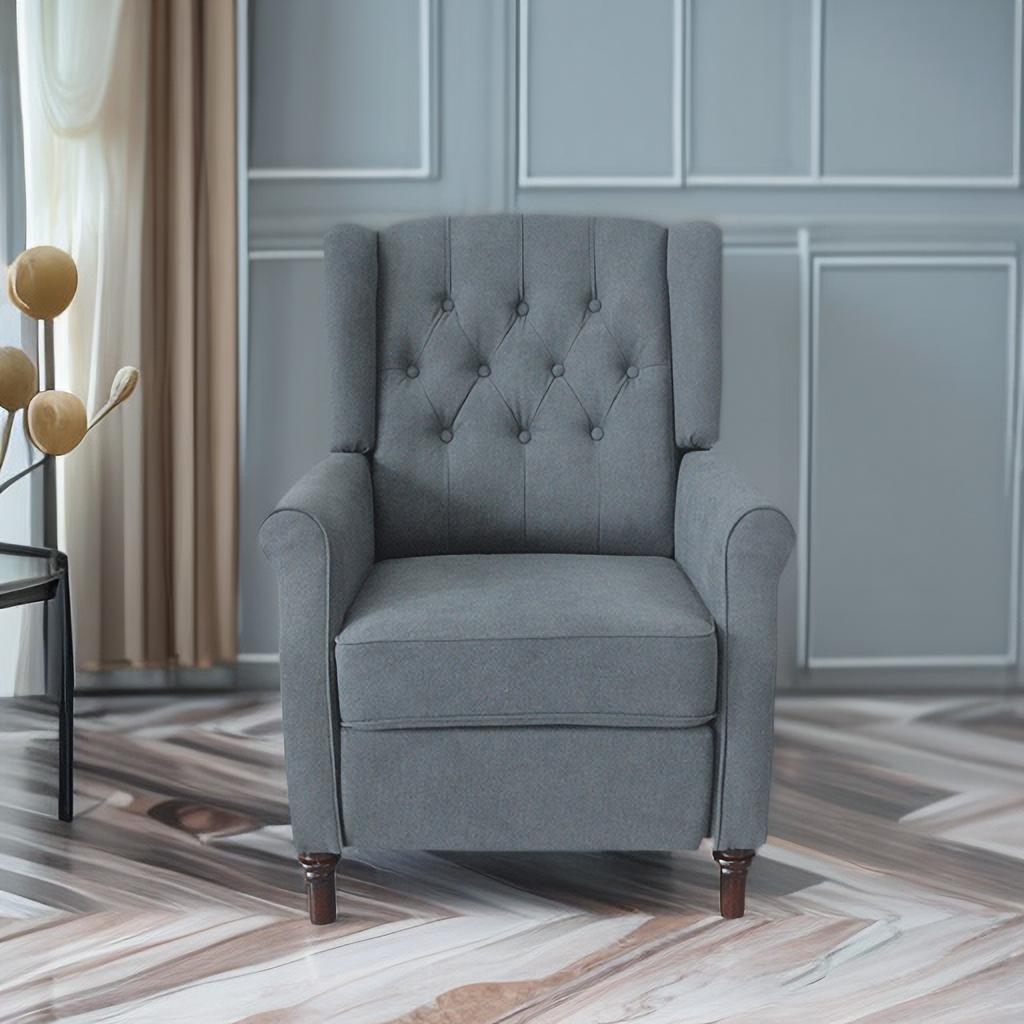 Dark Gray Tufted Wingback Recliner Chair for Living Room