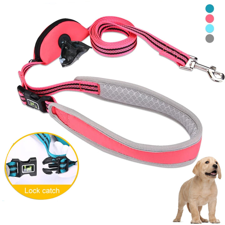 Reflective Dog Leash with Padded Grip & Waste Bag