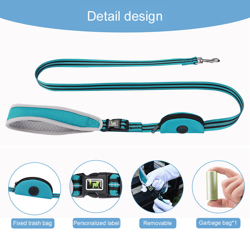 Reflective Dog Leash with Padded Grip & Waste Bag
