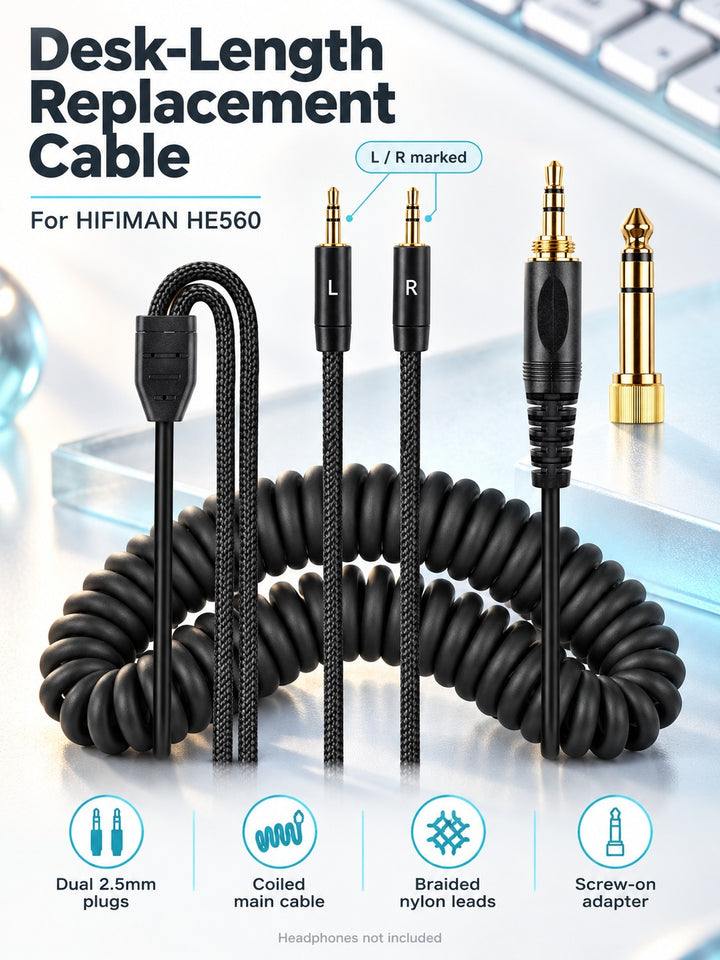 Replacement Dual 2.5mm Headphone Cable for HIFIMAN HE560