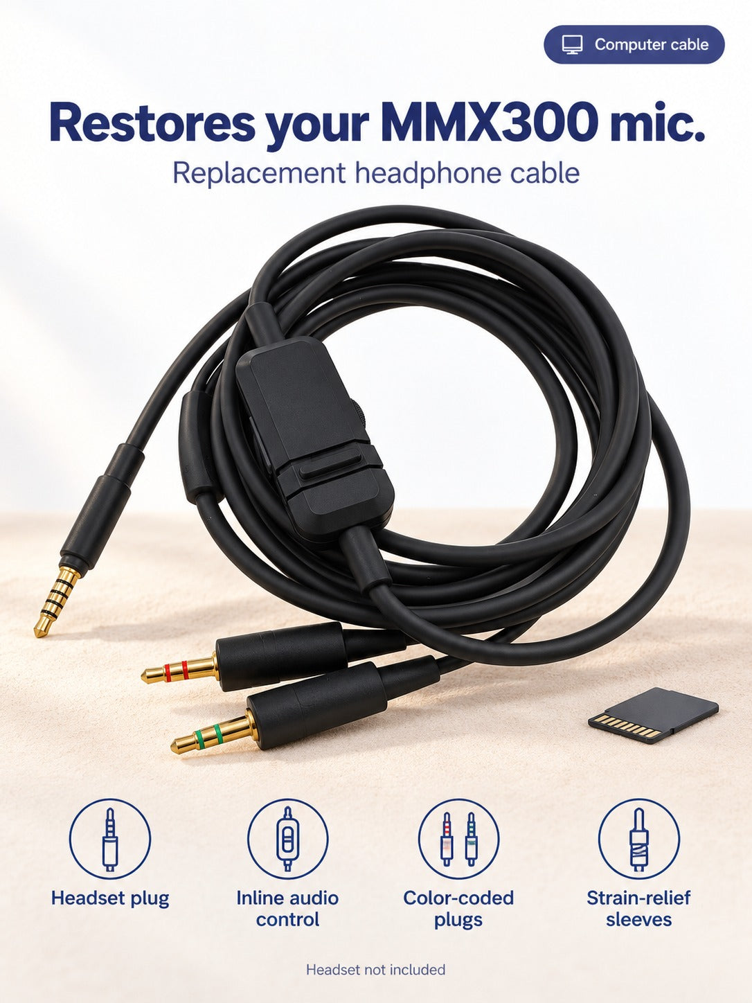Replacement Headphone Cable for Baiya MMX300 Computer