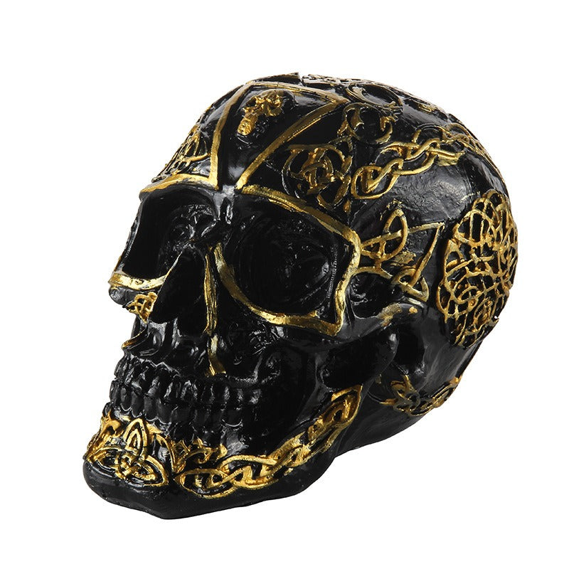 Resin Skull Ornament With Dramatic Gothic Gold Detail