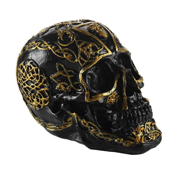 Resin Skull Ornament With Dramatic Gothic Gold Detail