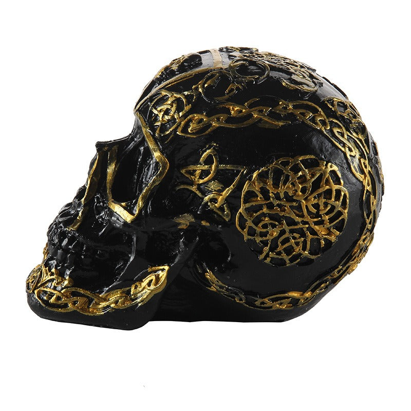 Resin Skull Ornament With Dramatic Gothic Gold Detail
