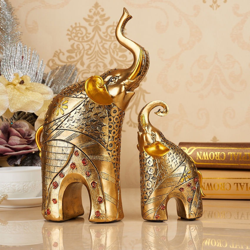 Elephant Figurines for Elegant Gold Living Room Decor