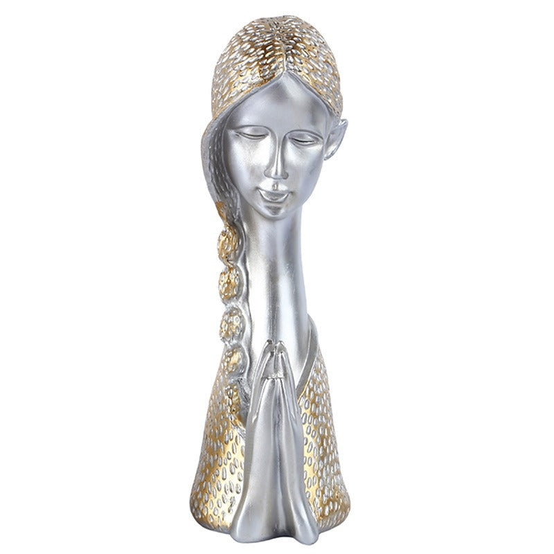 Praying Girl Sculpture: Serene Metallic Home Decor