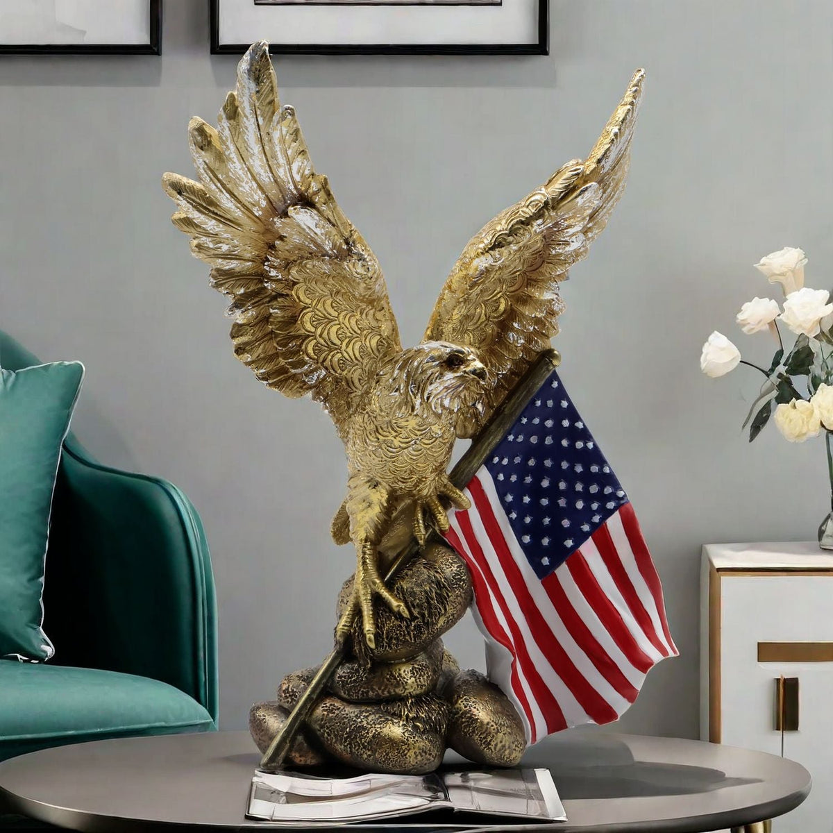 Eagle Sculpture Decor: Antique Bronze Statement Accent