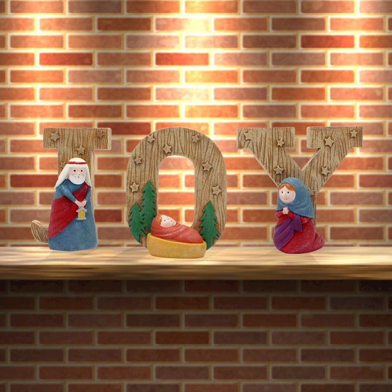 JOY Nativity Christmas Decor | Rustic Religious Display