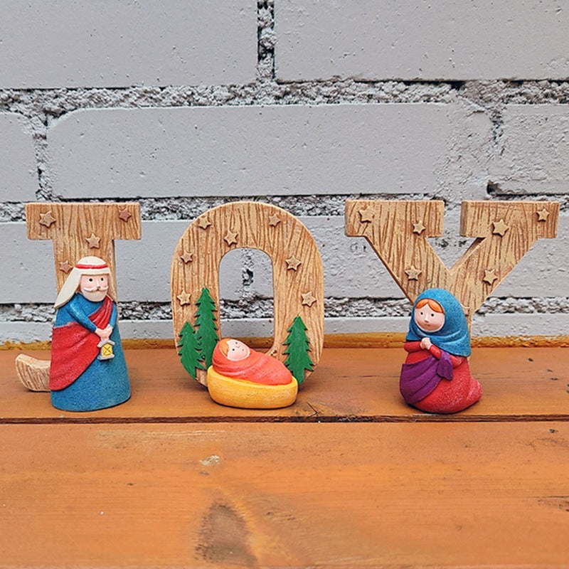 JOY Nativity Christmas Decor | Rustic Religious Display