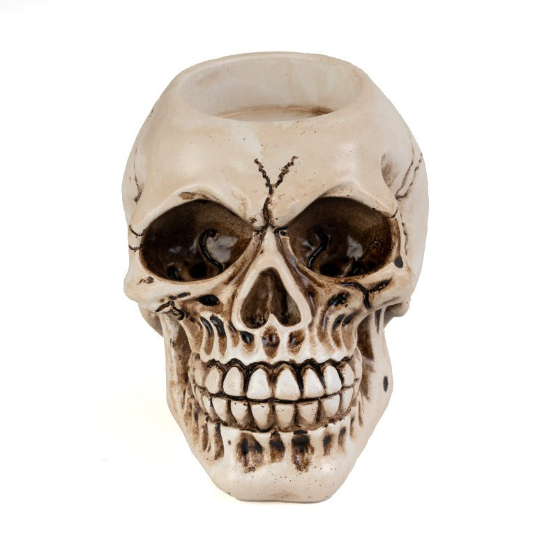 Resin Skull Candlestick for Gothic Tabletop Decor