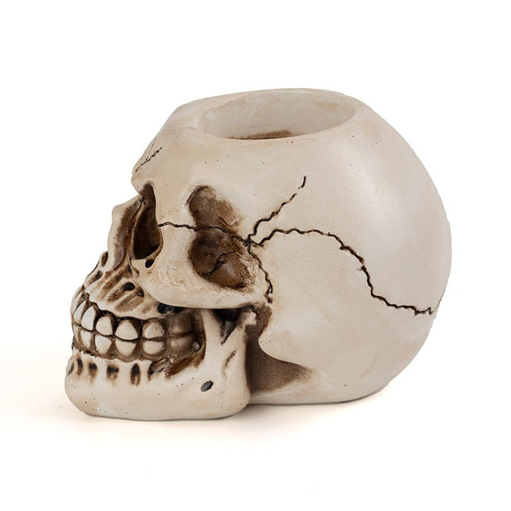 Resin Skull Candlestick for Gothic Tabletop Decor