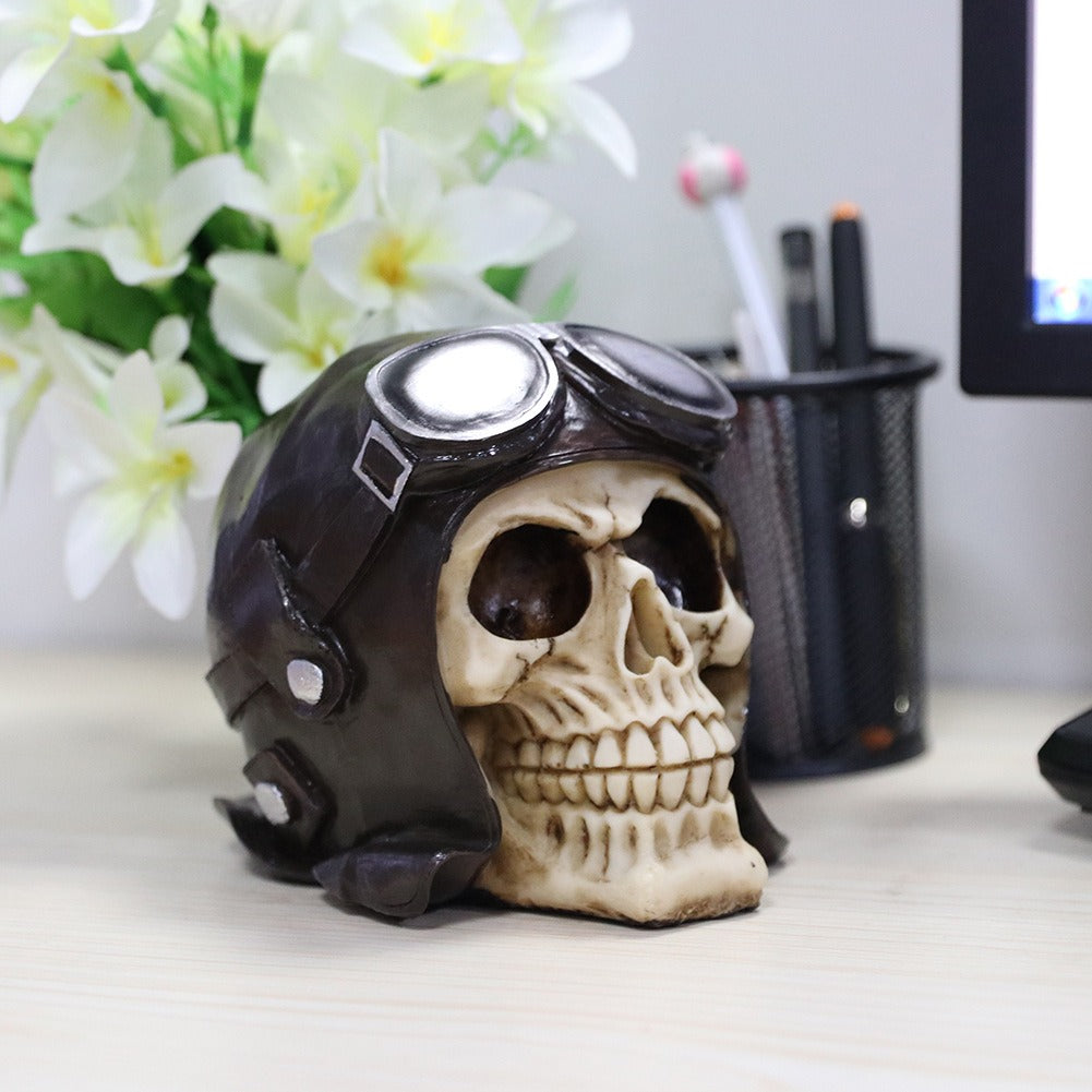Resin Skull Ornament: Gothic Pilot Display Accent