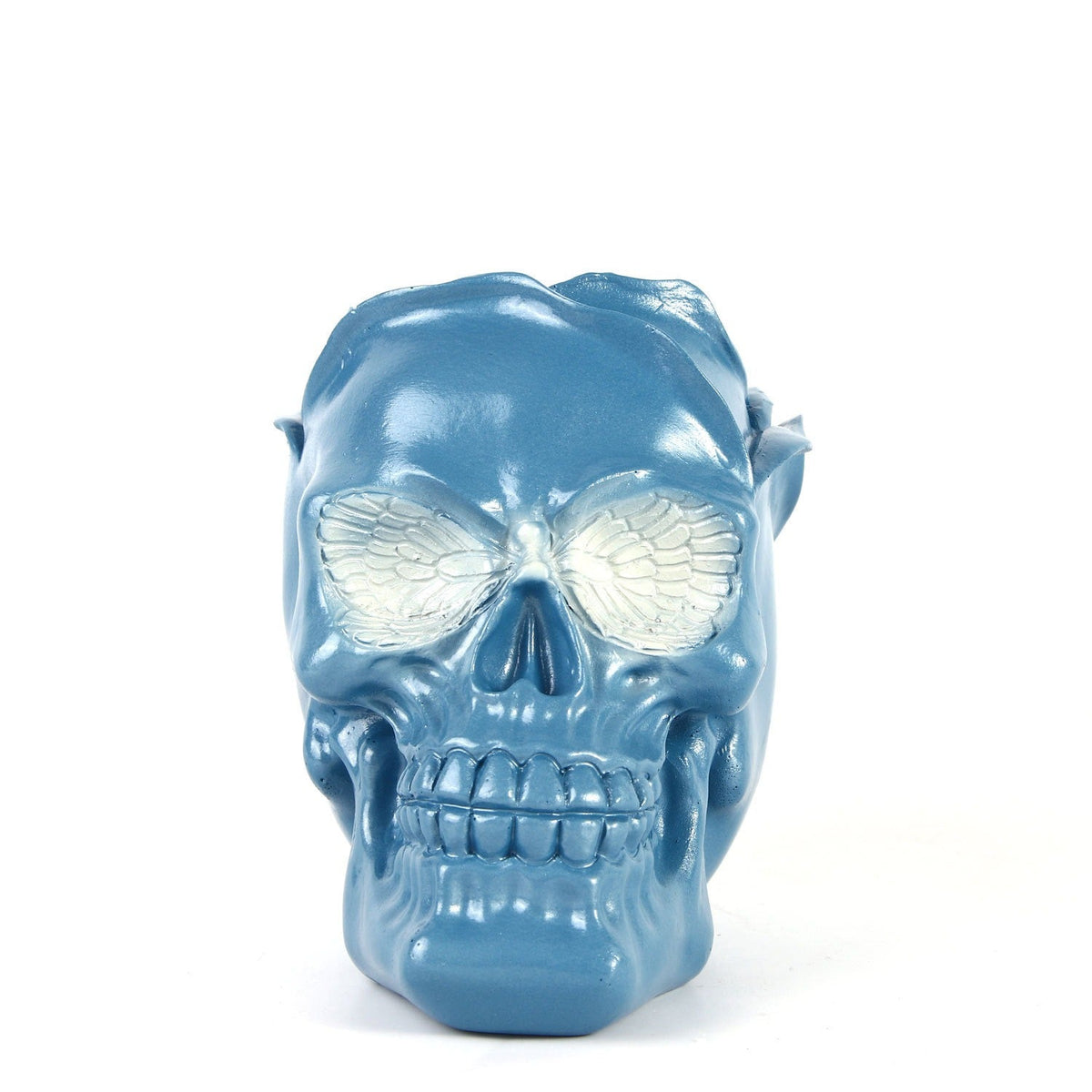 Resin Skull Sculpture – Glossy Blue Gothic Statement Decor