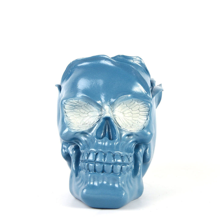 Resin Skull Sculpture – Glossy Blue Gothic Statement Decor