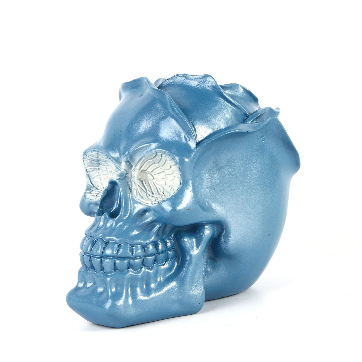 Resin Skull Sculpture – Glossy Blue Gothic Statement Decor