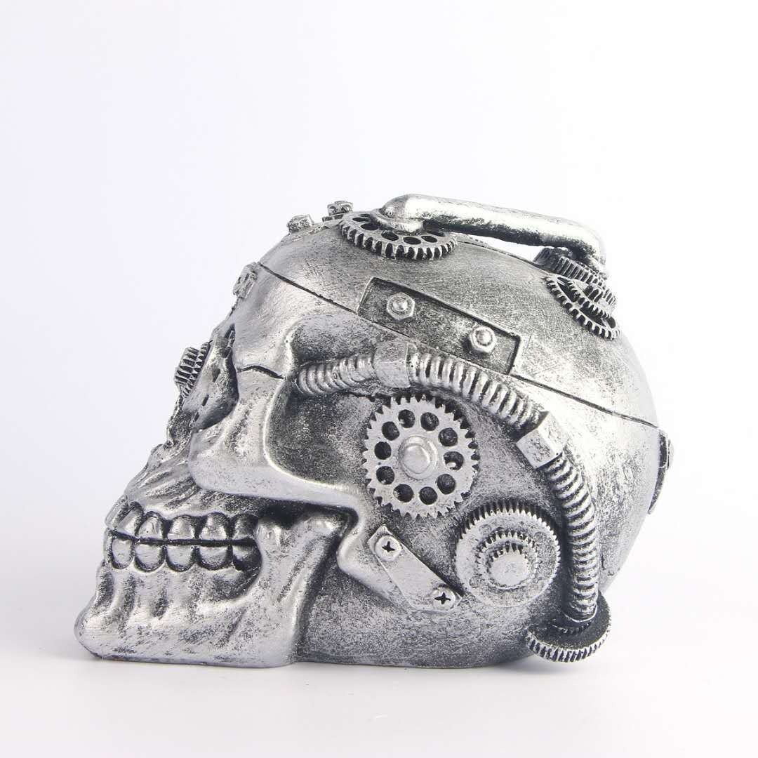 Steampunk Skull Decor with Distressed Gear Detailing