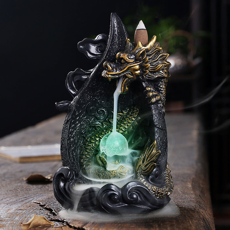 Dragon Backflow Incense Burner With LED Smoke Waterfall