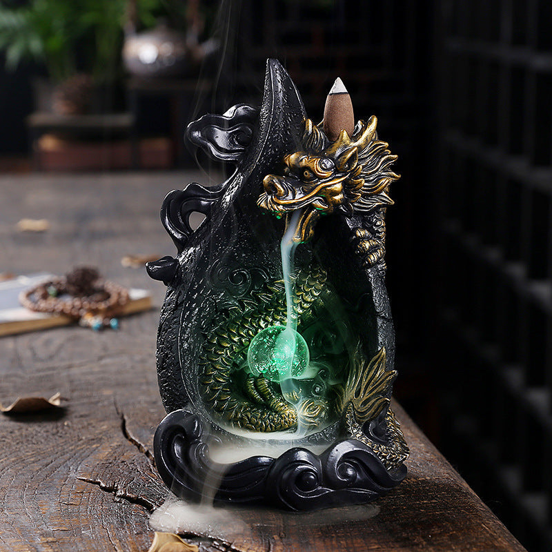 Dragon Backflow Incense Burner With LED Smoke Waterfall