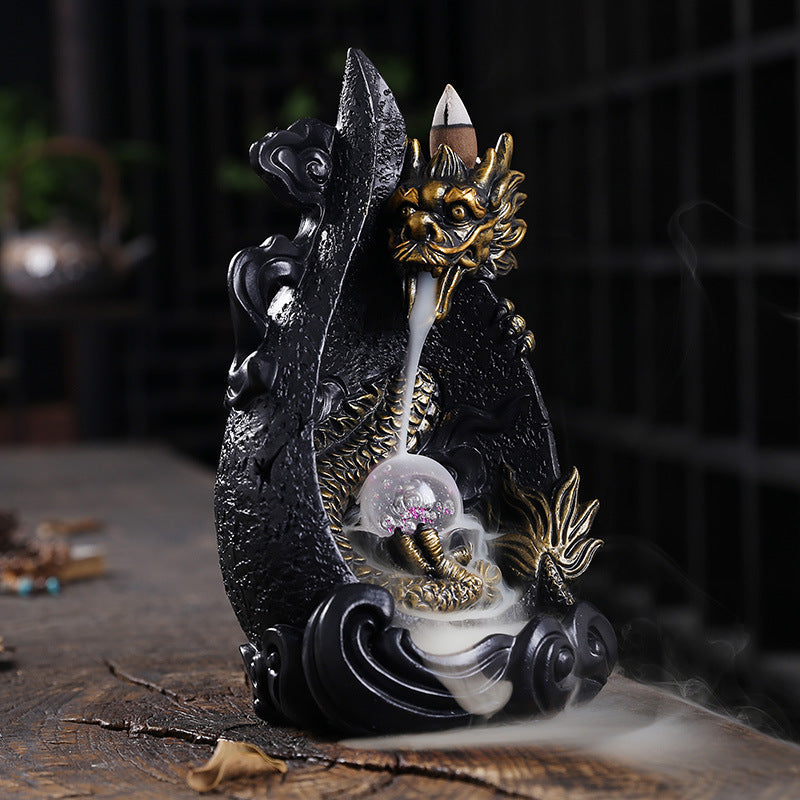 Dragon Backflow Incense Burner With LED Smoke Waterfall