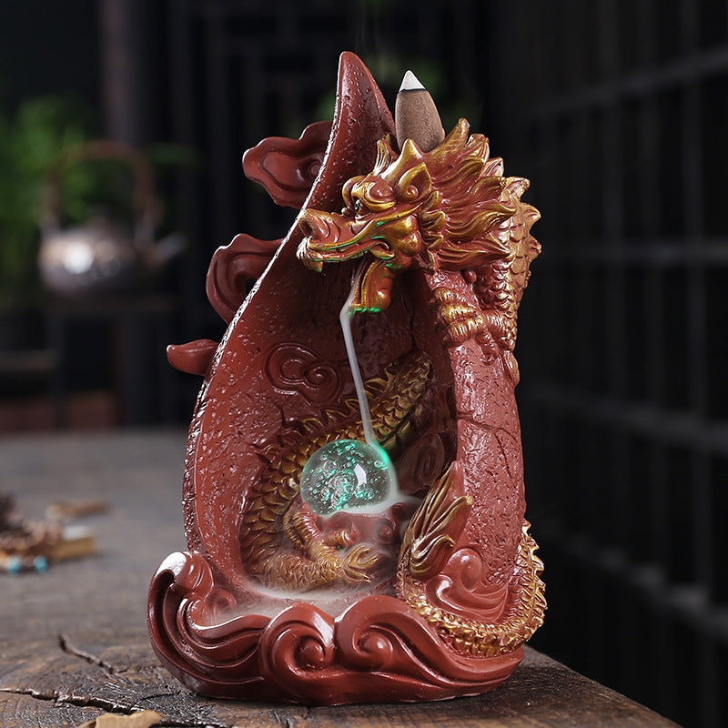 Dragon Backflow Incense Burner With LED Smoke Waterfall