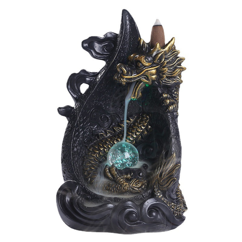 Dragon Backflow Incense Burner With LED Smoke Waterfall