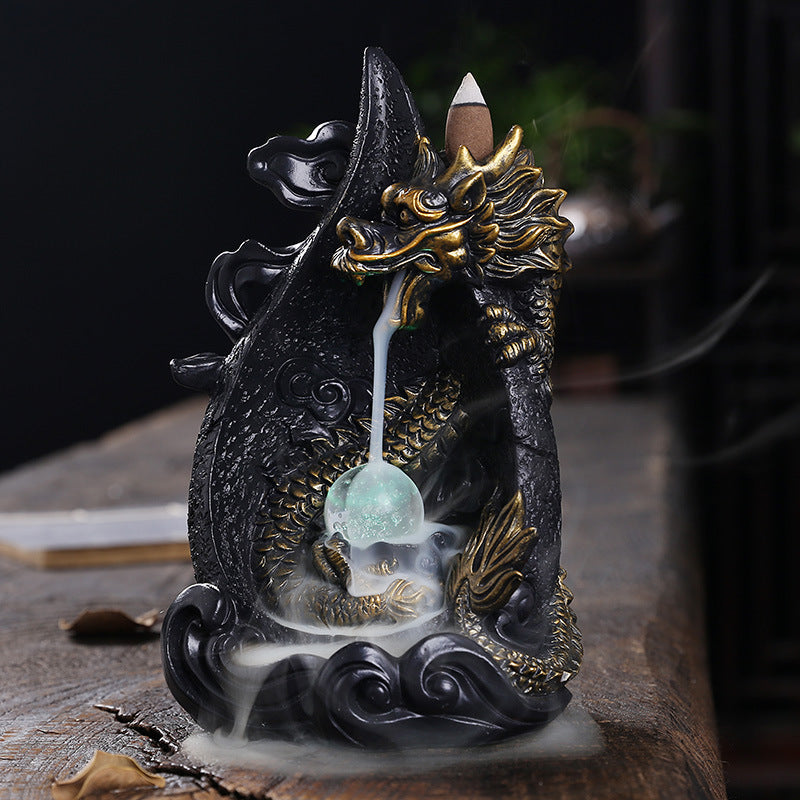 Dragon Backflow Incense Burner With LED Smoke Waterfall
