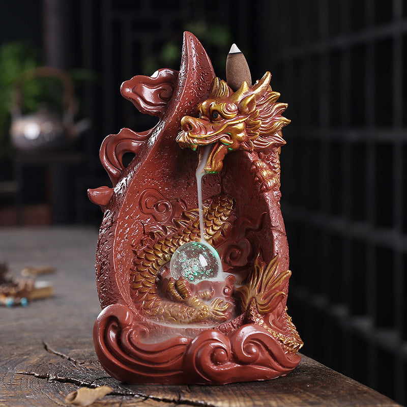 Dragon Backflow Incense Burner With LED Smoke Waterfall