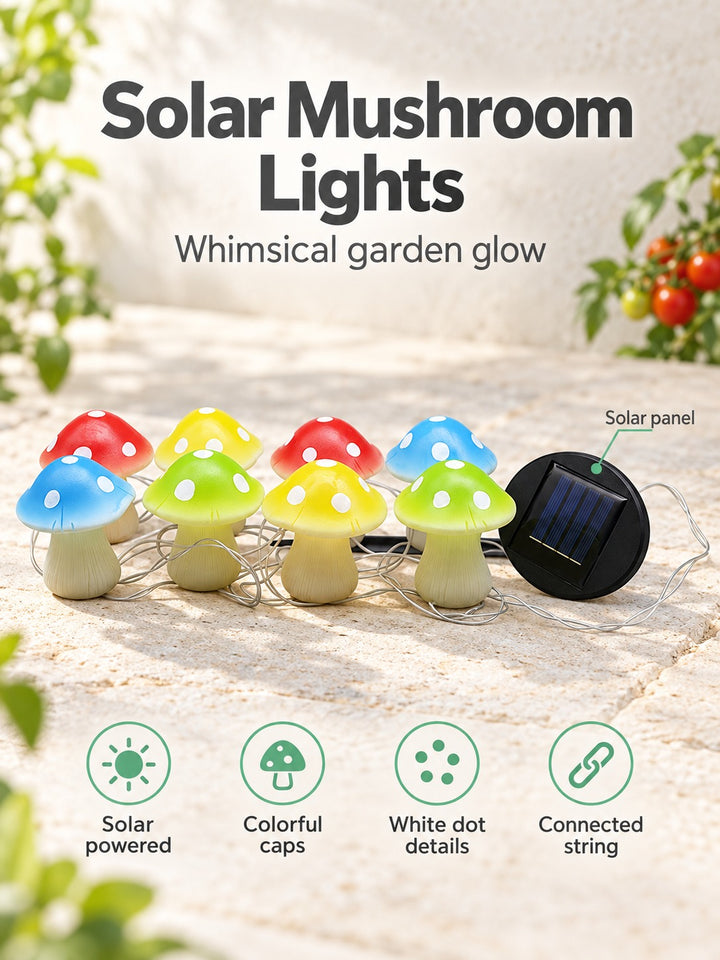 Solar Mushroom String Lights for Whimsical Garden Decor
