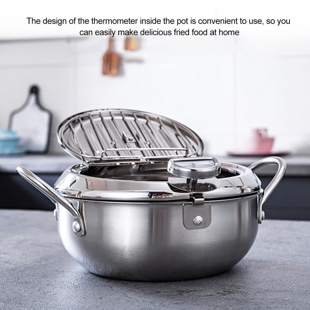 Deep Fryer Pot With Thermometer and Oil Drain Rack