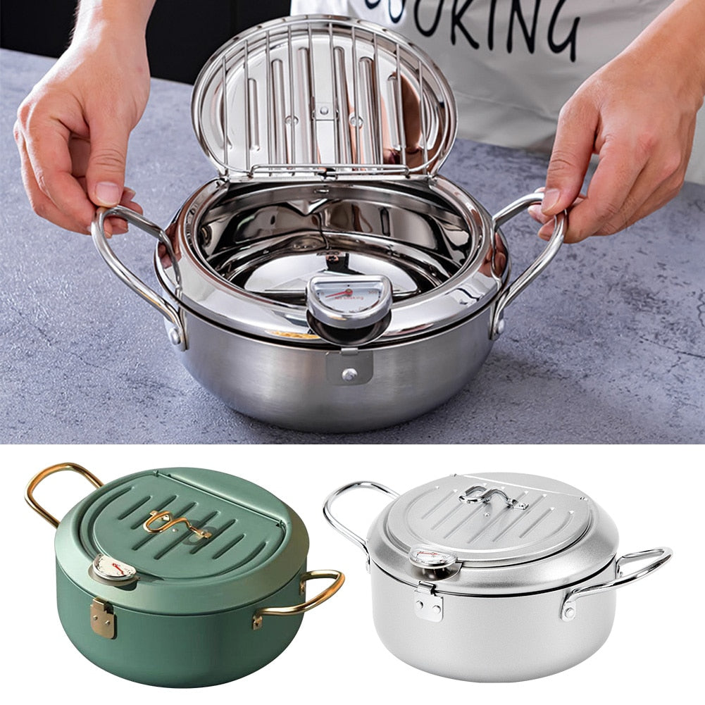 Deep Fryer Pot With Thermometer and Oil Drain Rack