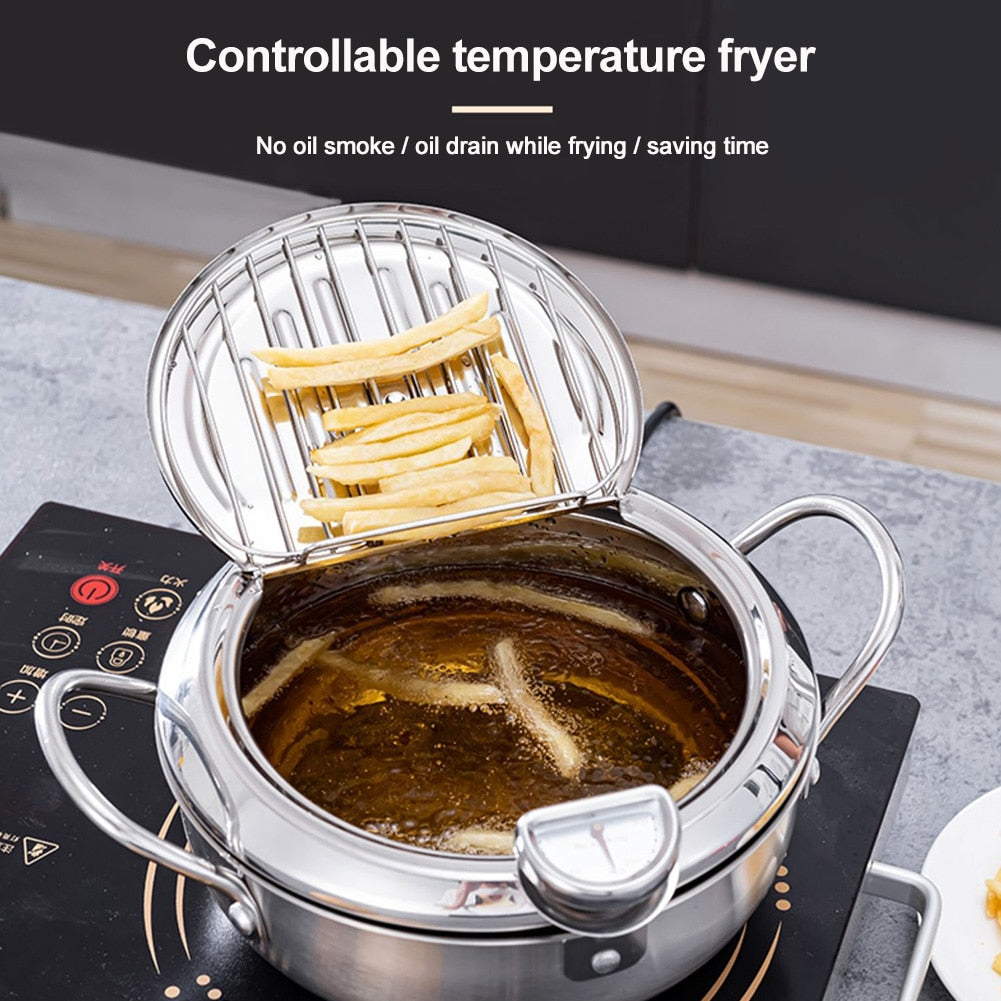 Deep Fryer Pot With Thermometer and Oil Drain Rack