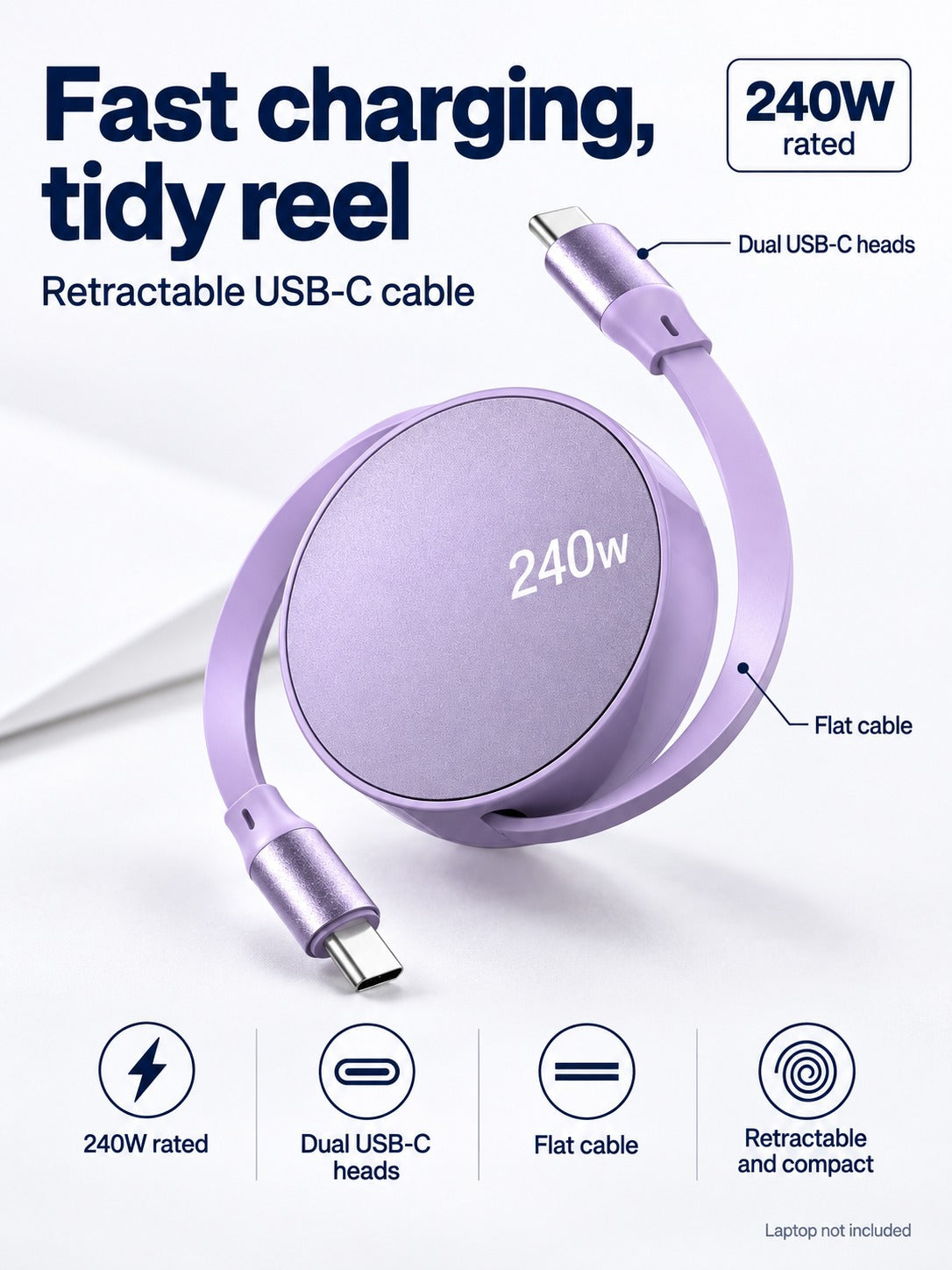 Retractable 240W USB-C Fast Charging Cable for Laptops