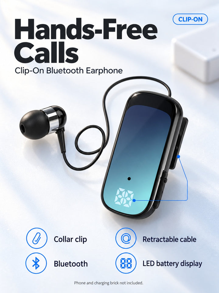 Retractable Clip-On Bluetooth Earphone for Hands-Free Calls