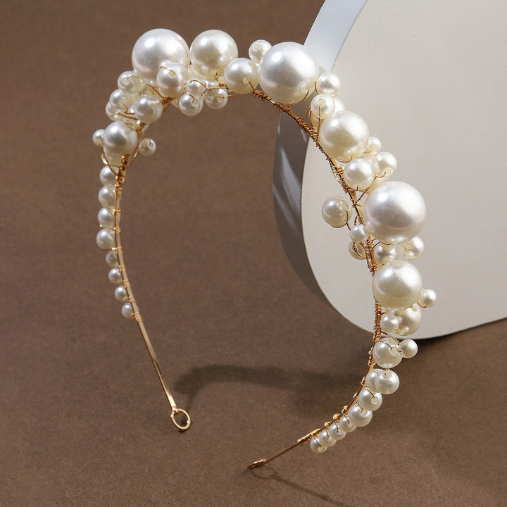 Retro Bridal Pearl Headband with Gold Wire Wrapping