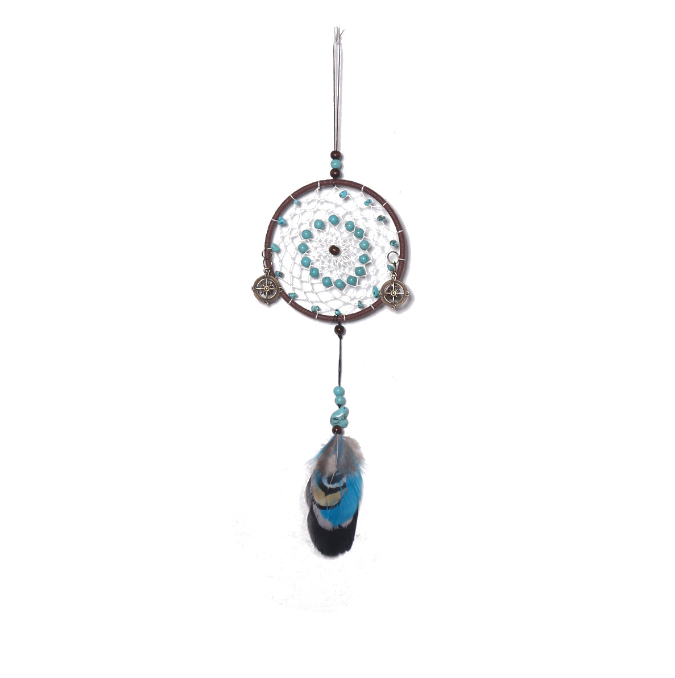 Boho Dream Catcher Car Mirror Hanger with Turquoise Beads