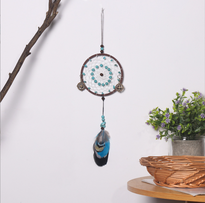 Boho Dream Catcher Car Mirror Hanger with Turquoise Beads