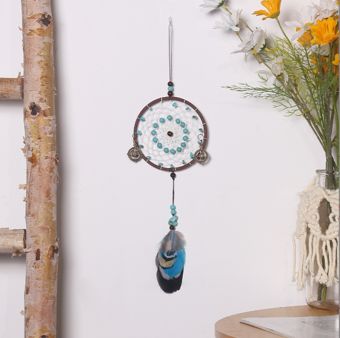 Boho Dream Catcher Car Mirror Hanger with Turquoise Beads