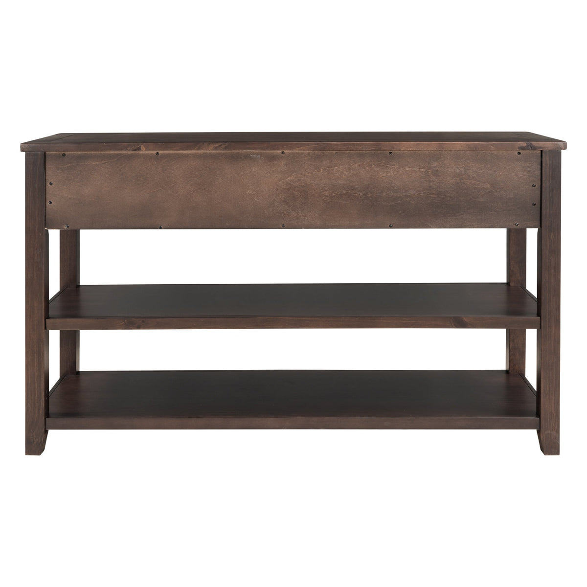 Espresso Solid Pine Console Table with Drawers & Shelves