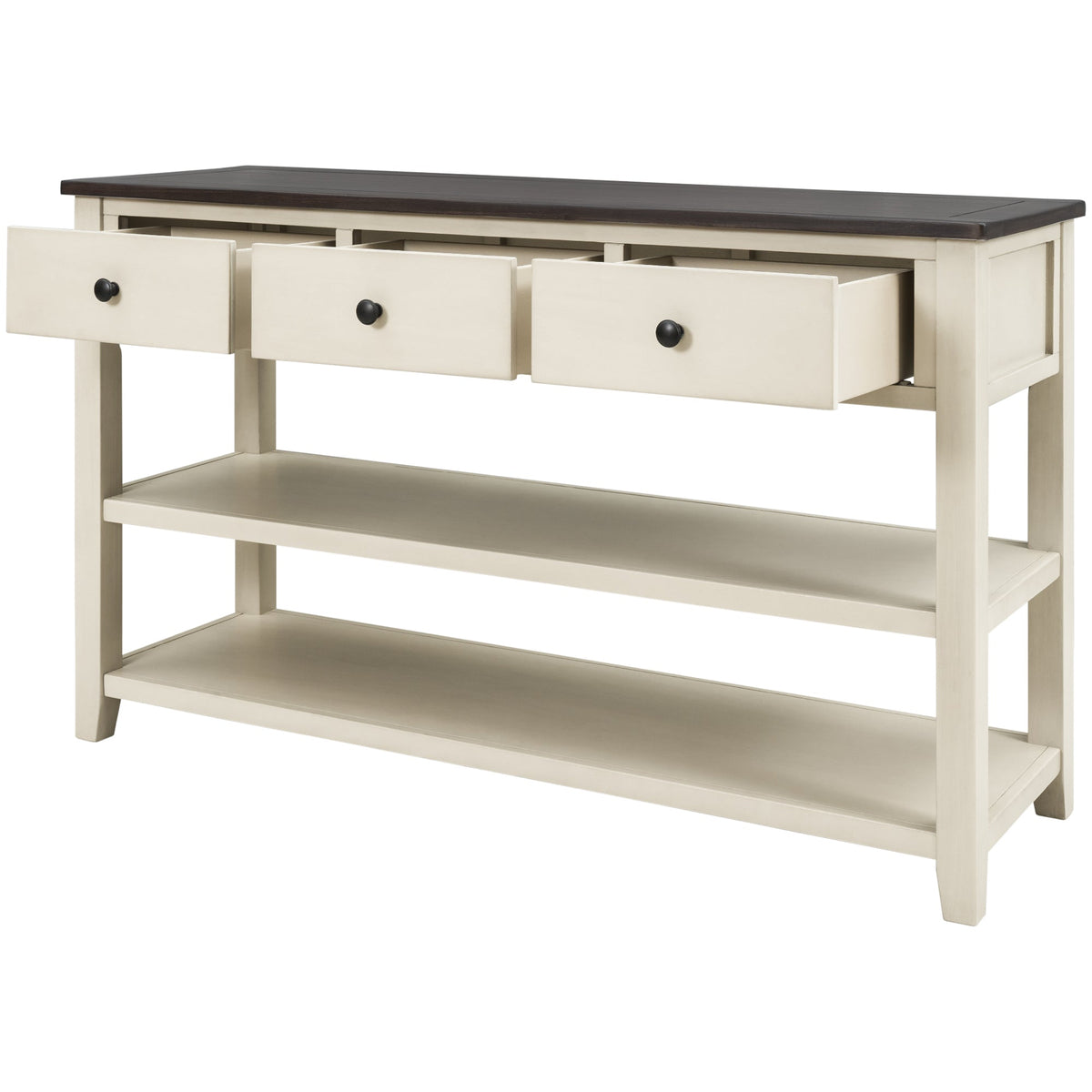 Solid Pine Console Table with Drawers and Shelves