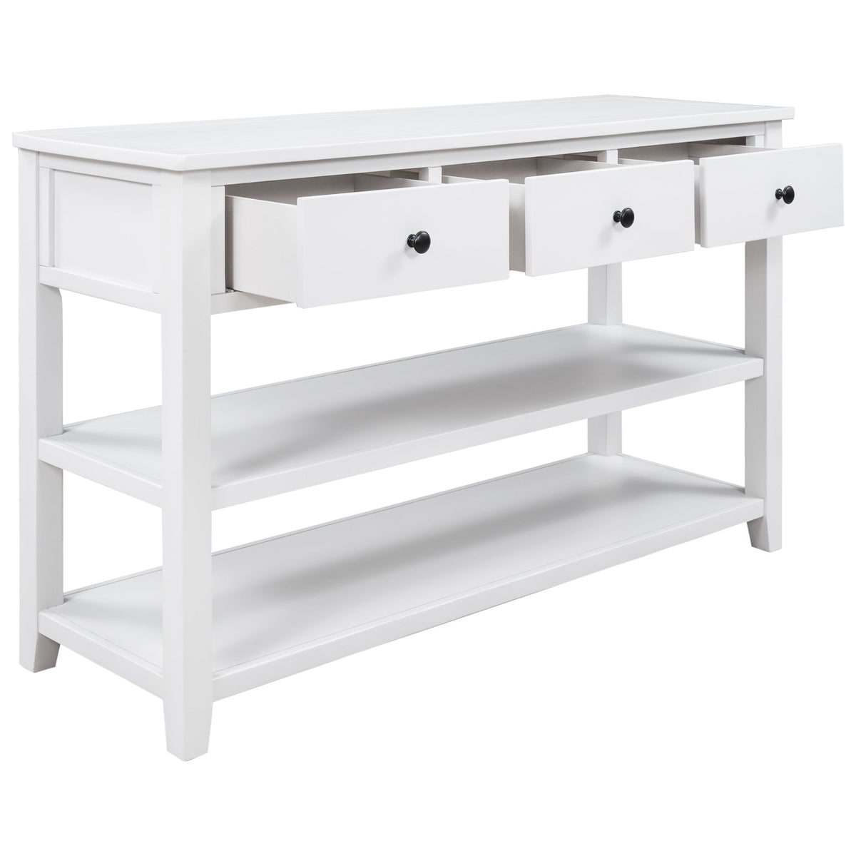 Retro Pine Console Table with Drawers and Shelves