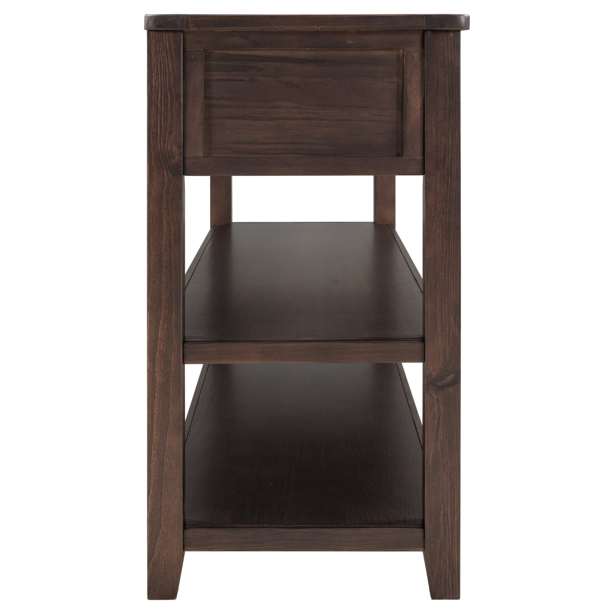 Espresso Solid Pine Console Table with Drawers & Shelves