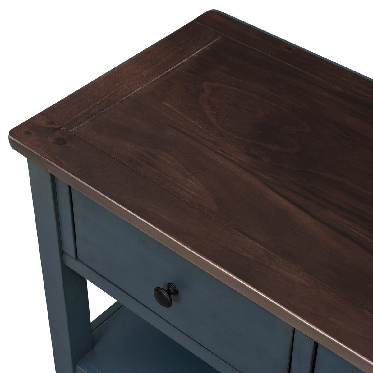 Navy Retro Console Table with Drawers and Open Shelves