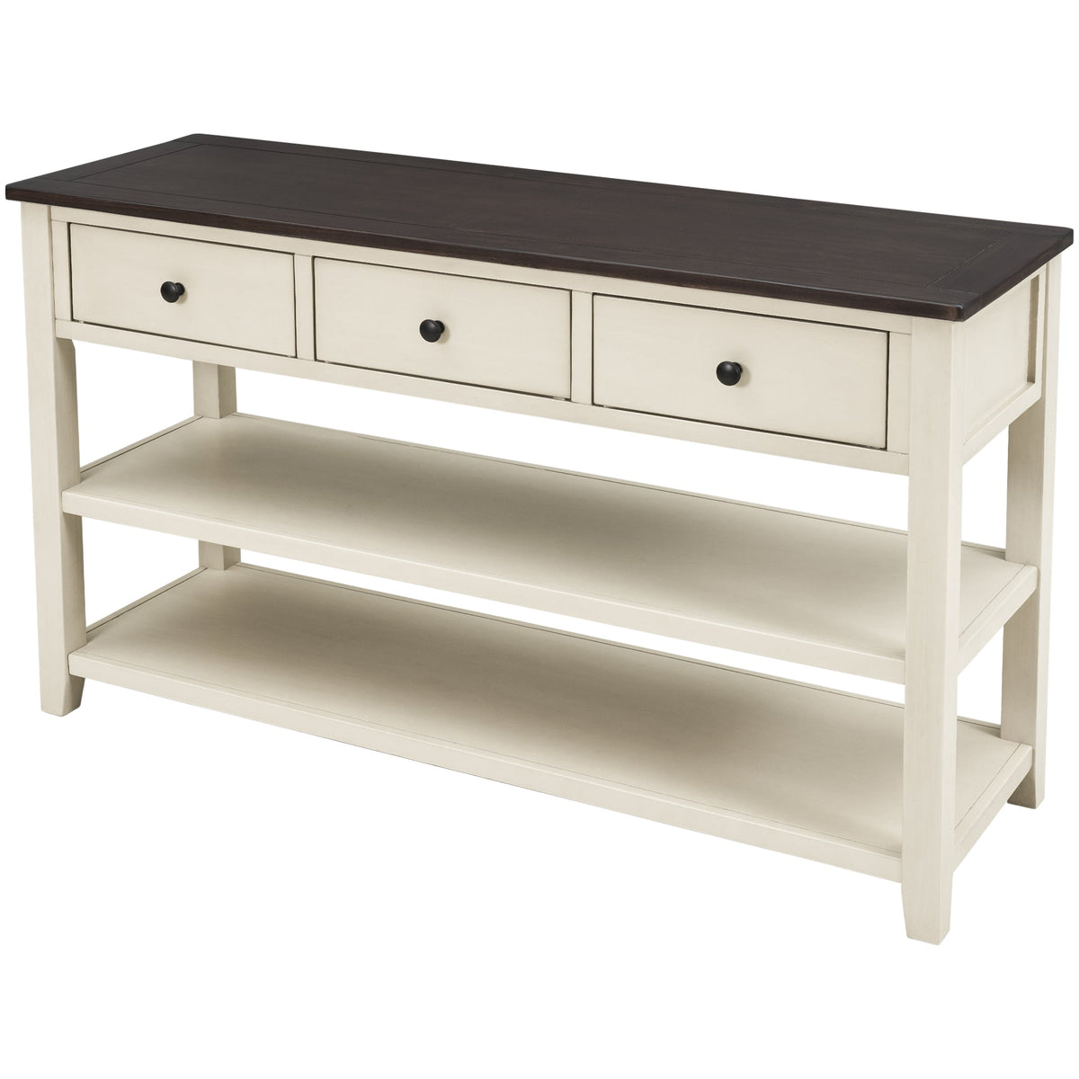Solid Pine Console Table with Drawers and Shelves