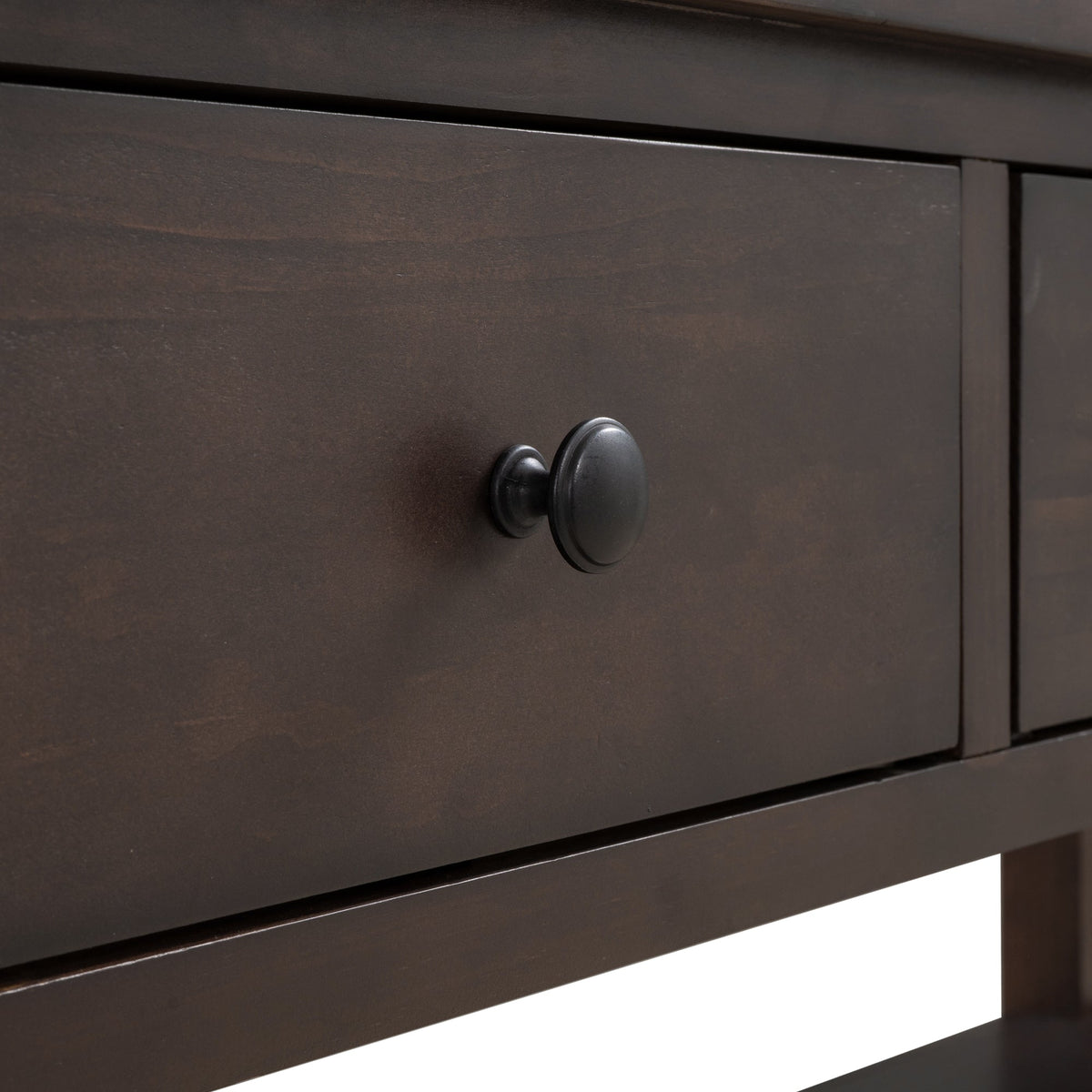 Espresso Solid Pine Console Table with Drawers & Shelves