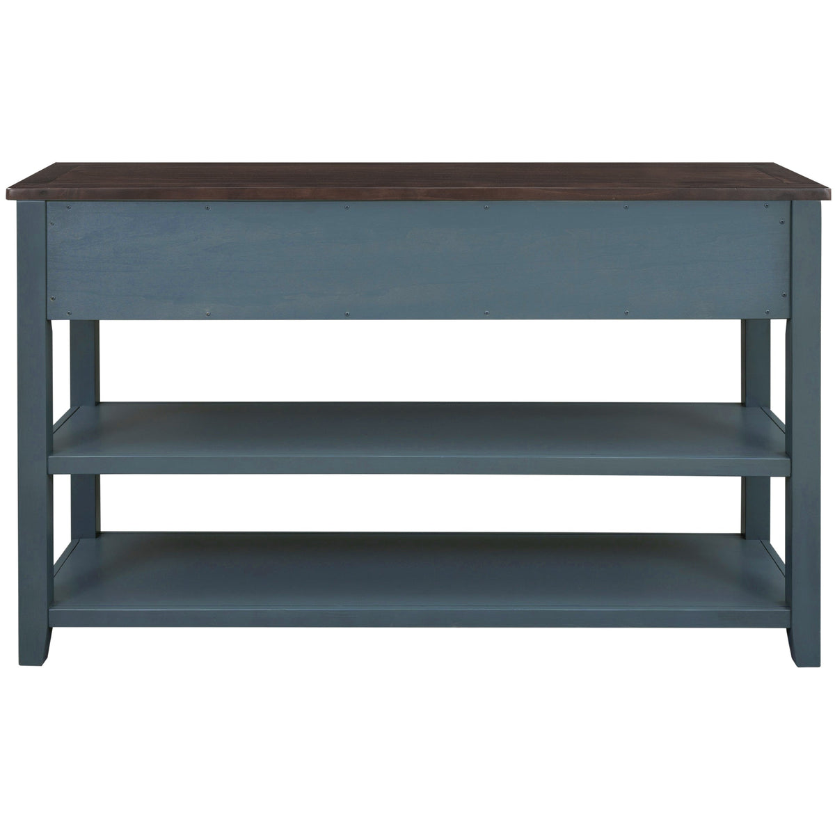 Navy Retro Console Table with Drawers and Open Shelves